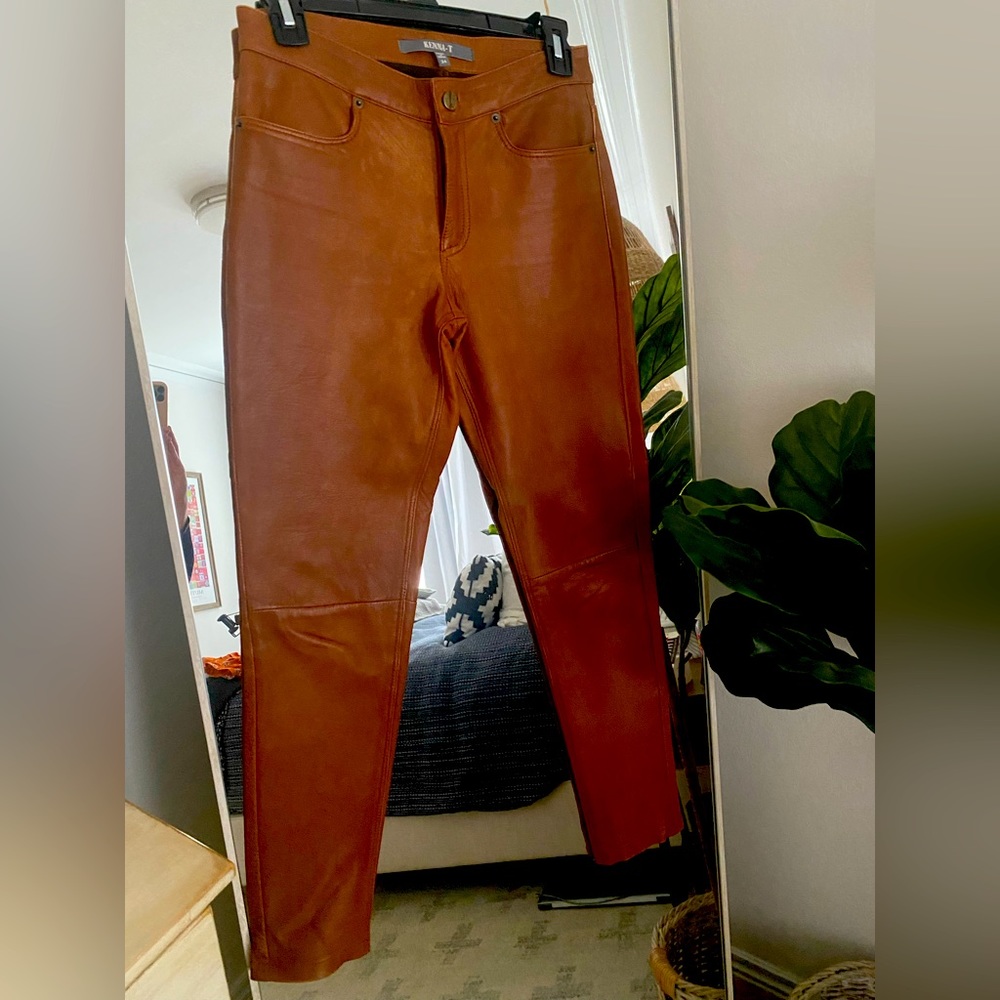 Kenna-T 100% tobacco colored leather pants with a cotton lining.